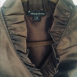 Brown silk-like ruffle wrap shirt